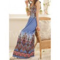 Sweet V-Neck Printed Sleeveless Women's Bohemian Dress