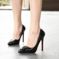 Sexy Style Rivets Decor Pointed-toe Red Base Women Solid Pumps