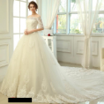 Charming Floor Length A-Line Lace Off the Shoulder Cathedral Wedding Dress